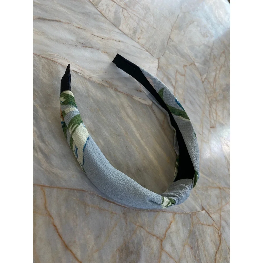 Light Blue Floral Knotted Headband Textured Botanical Top Knot Hair Accessory